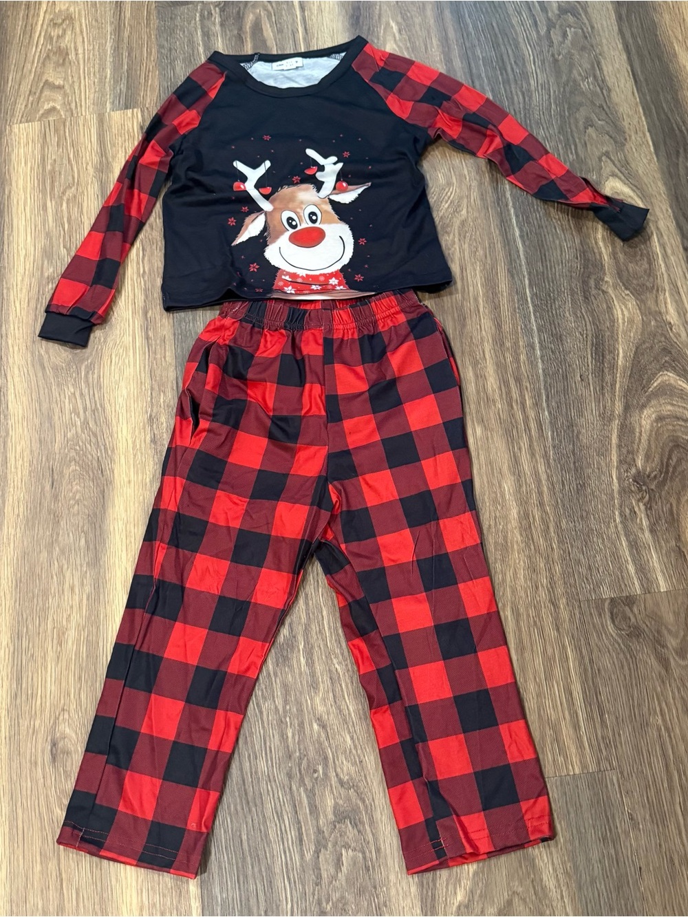 Kids Red & Black Buffalo Plaid Reindeer Pajama Set 3-4T New